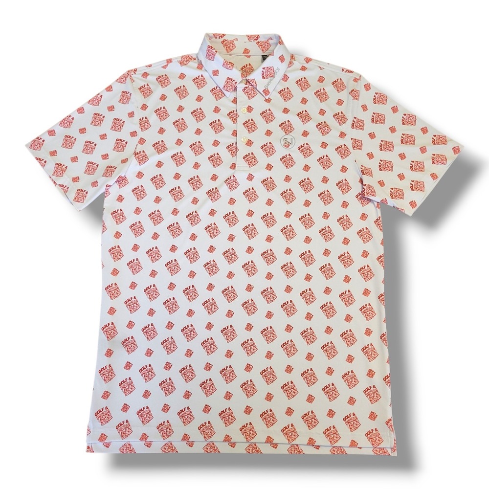 Swing Juice Golf Polo White Golf & Pizza Polyester Spandex Men's Size Medium M